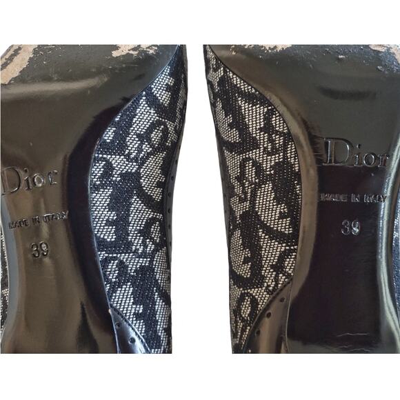 DIOR Black Diorissimo Monogram Pumps Sz 39 Kitten Style Heel Pointed Toe US 8.5 - Picture 15 of 16